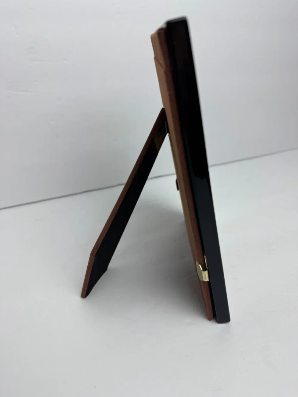 Two’s Company Burl Wood Veneer Picture Frame Brown Glass Tabletop Elegant
